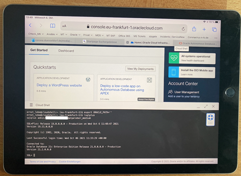 Abbildung 7: Jetzt können Sie auf dem Tablet, wie vorher auf Ihrem PC, sqlplus starten